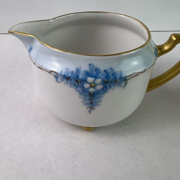 Vintage Epiag Czechoslovakia Footed Cream and Sugar Bowl Blue With Daisies - Picture 3 of 13